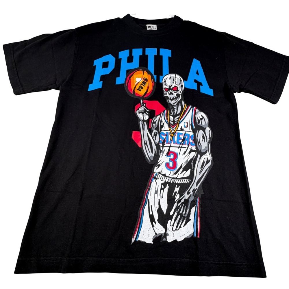 Warren Lotas Philadelphia 76ers Skeleton T-Shirt Black Mens Small Iverson